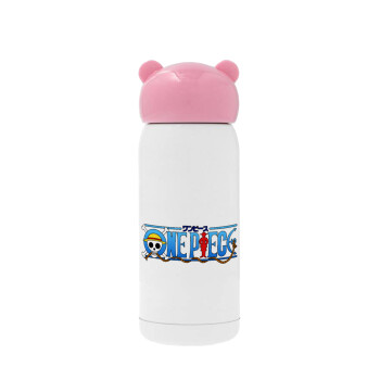 Onepiece logo, Ροζ ανοξείδωτο παγούρι θερμό (Stainless steel), 320ml