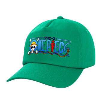 Onepiece logo, Καπέλο παιδικό Baseball, 100% Βαμβακερό Twill, Πράσινο (ΒΑΜΒΑΚΕΡΟ, ΠΑΙΔΙΚΟ, UNISEX, ONE SIZE)