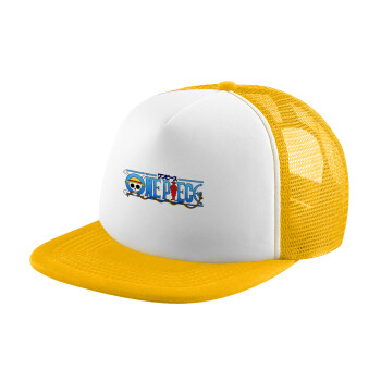 Onepiece logo, Καπέλο Soft Trucker με Δίχτυ Κίτρινο/White 