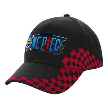 Onepiece logo, Adult Cap RACING Ultimate Black/Red, (100% COTTON DRILL, ADULT, UNISEX, ONE SIZE)