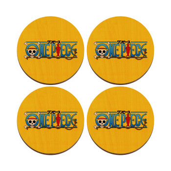 Onepiece logo, ΣΕΤ x4 Σουβέρ ξύλινα στρογγυλά plywood (9cm)
