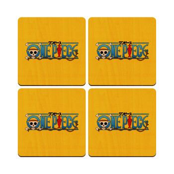 Onepiece logo, ΣΕΤ x4 Σουβέρ ξύλινα τετράγωνα plywood (9cm)
