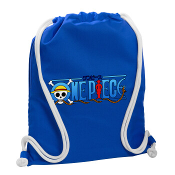 Onepiece logo, Backpack pouch GYMBAG Blue, with pocket (40x48cm) & thick cords