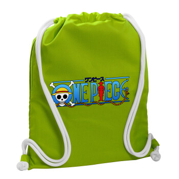 Onepiece logo, Τσάντα πλάτης πουγκί GYMBAG LIME GREEN, με τσέπη (40x48cm) & χονδρά κορδόνια
