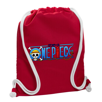 Onepiece logo, Τσάντα πλάτης πουγκί GYMBAG Κόκκινη, με τσέπη (40x48cm) & χονδρά κορδόνια
