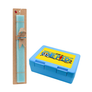 Onepiece logo, Easter Set, children's snack container BLUE & Easter aromatic flat candle (30cm) (TURQUOISE)