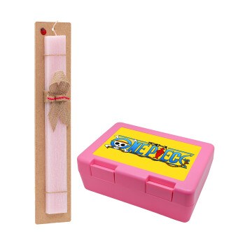 Onepiece logo, Easter Set, children's snack container PINK & scented flat Easter candle (30cm) (PINK)
