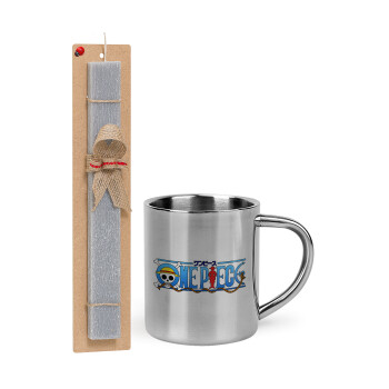 Onepiece logo, Easter Set, metallic thermal cup (300ml) & Easter aromatic flat candle (30cm) (GRAY)