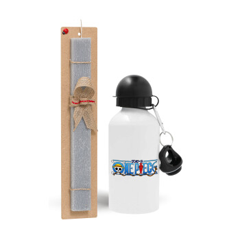 Onepiece logo, Easter Set, metallic aluminum water bottle (500ml) & aromatic flat Easter candle (30cm) (GRAY)