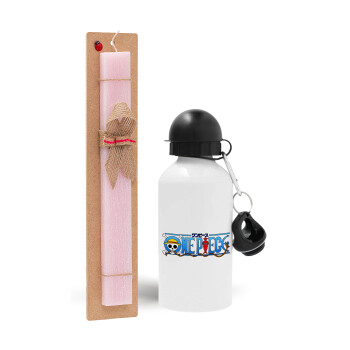 Onepiece logo, Easter Set, metallic aluminum bottle (500ml) & aromatic flat Easter candle (30cm) (PINK)