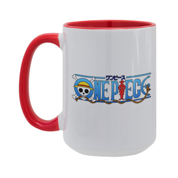 Onepiece logo, Κούπα Mega 15oz, κεραμική Κόκκινη, 450ml