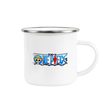 Onepiece logo, Metallic enamel cup white 360ml