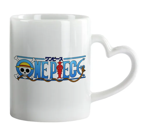 Onepiece logo — Κούπα καρδιά χερούλι λευκή, κεραμική, 330ml