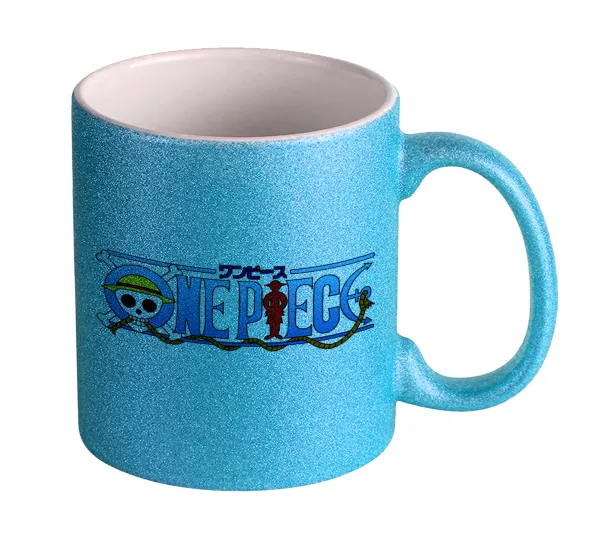 Onepiece logo — Light blue glitter mug that sparkles, ceramic, 330ml
