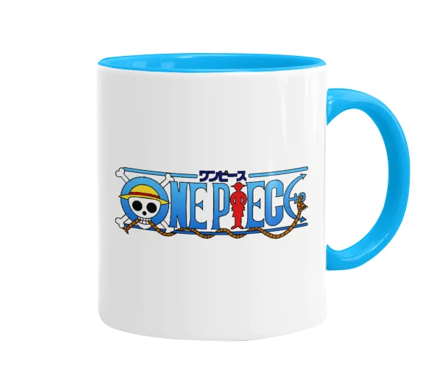 Onepiece logo — Κούπα χρωματιστή γαλάζια, κεραμική, 330ml