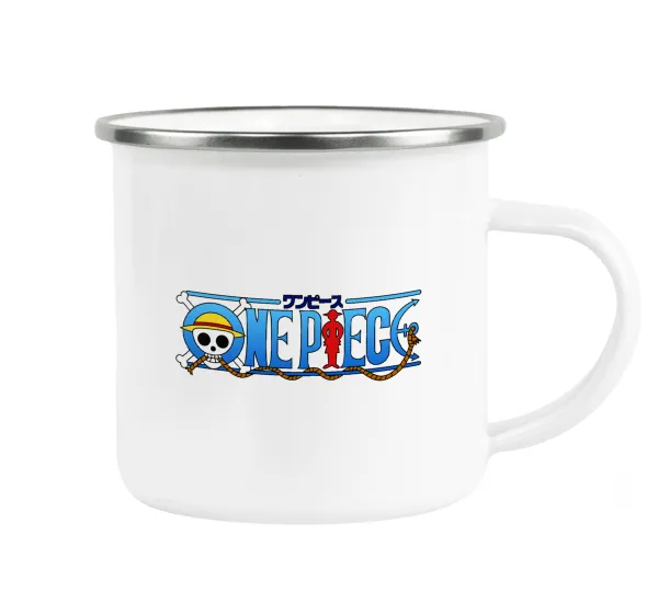 Onepiece logo — Metallic enamel cup white 360ml