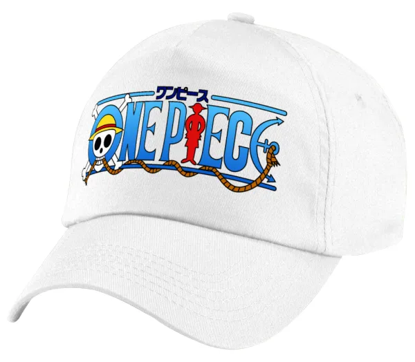 Onepiece logo — Πεντάφυλλο καπέλο Λευκό, 100% Βαμβακερό (Twill), με ρύθμιση, unisex