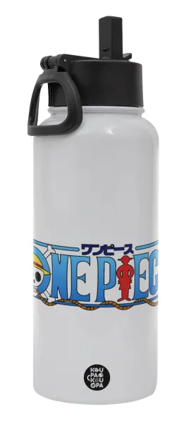 Onepiece logo — Metal mug thermo White with Straw and Spout Lid (Stainless steel), double wall, 950ml
