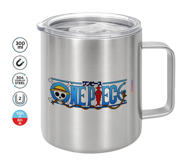 Onepiece logo — Double-walled stainless steel mug 300ml with temperature-retaining lid