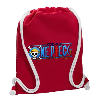 Onepiece logo, Τσάντα πλάτης πουγκί GYMBAG Κόκκινη, με τσέπη (40x48cm) & χονδρά κορδόνια
