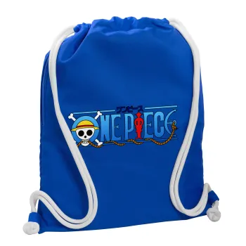 Onepiece logo, Τσάντα πλάτης πουγκί GYMBAG Μπλε, με τσέπη (40x48cm) & χονδρά κορδόνια