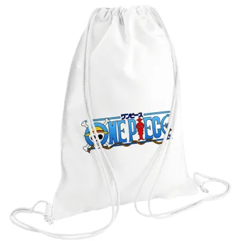 Onepiece logo, Τσάντα πλάτης πουγκί GYMBAG λευκή (28x40cm)