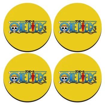 Onepiece logo, ΣΕΤ 4 Σουβέρ ξύλινα στρογγυλά (9cm)