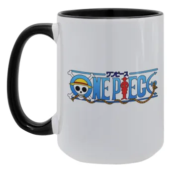 Onepiece logo, Κούπα Mega 15oz, κεραμική Μαύρη, 450ml