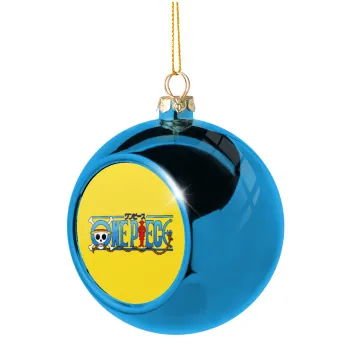 Onepiece logo, Blue Christmas tree ball ornament 8cm