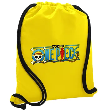 Onepiece logo, Τσάντα πλάτης πουγκί GYMBAG Κίτρινη, με τσέπη (40x48cm) & χονδρά κορδόνια