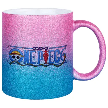Onepiece logo, Κούπα Χρυσή/Μπλε Glitter, κεραμική, 330ml