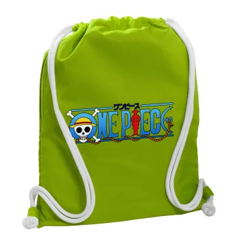 Onepiece logo, Τσάντα πλάτης πουγκί GYMBAG LIME GREEN, με τσέπη (40x48cm) & χονδρά κορδόνια