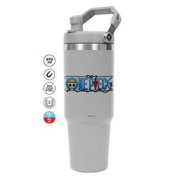 Onepiece logo, ΓΚΡΙ χρώματος Θερμός Ανοξείδωτο 890ml (30oz) με χερούλι