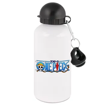 Onepiece logo, Metal water bottle, White, aluminum 500ml