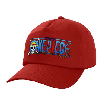 Onepiece logo, Πεντάφυλλο Καπέλο Ενηλίκων Baseball, 100% Βαμβακερό,  Κόκκινο (ΒΑΜΒΑΚΕΡΟ, ΕΝΗΛΙΚΩΝ, UNISEX, ONE SIZE)