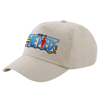 Onepiece logo, Μπεζ (SAND) Πεντάφυλλο Καπέλο Ενηλίκων Βαμβακερό (UNISEX, ONE SIZE)