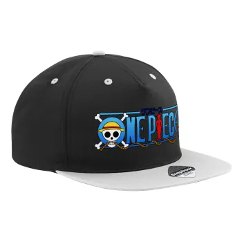 Onepiece logo, Adult Flat Snapback Hat Black/Grey, (100% COTTON TWILL, ADULT, UNISEX, ONE SIZE)