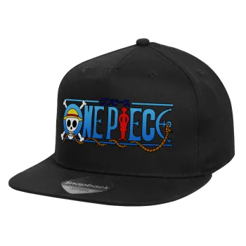 Onepiece logo, Children's Flat Snapback Hat, Black (100% COTTON, CHILD, UNISEX, ONE SIZE)