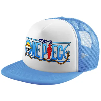 Onepiece logo, Child's Soft Trucker Hat with Blue/White Mesh (POLYESTER, CHILD, ONE SIZE)