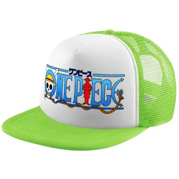 Onepiece logo, Adult Soft Trucker Hat with Mesh GREEN/WHITE (POLYESTER, ADULT, ONE SIZE)