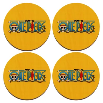 Onepiece logo, ΣΕΤ x4 Σουβέρ ξύλινα στρογγυλά plywood (9cm)