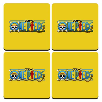 Onepiece logo, ΣΕΤ 4 Σουβέρ ξύλινα τετράγωνα (9cm)