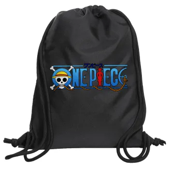Onepiece logo, Τσάντα πλάτης πουγκί GYMBAG Μαύρη, με τσέπη (40x48cm) & χονδρά κορδόνια