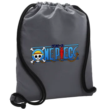 Onepiece logo, Τσάντα πλάτης πουγκί GYMBAG ΓΚΡΙ, με τσέπη (40x48cm) & χονδρά κορδόνια