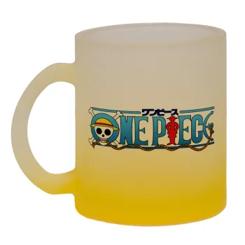 Onepiece logo, Κούπα γυάλινη δίχρωμη με βάση το κίτρινο ματ, 330ml
