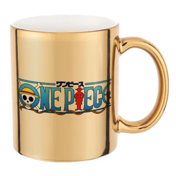 Onepiece logo, Κούπα κεραμική, χρυσή καθρέπτης, 330ml