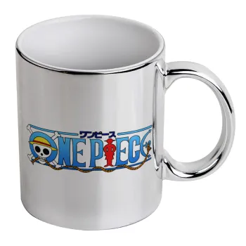 Onepiece logo, Κούπα κεραμική, ασημένια καθρέπτης, 330ml