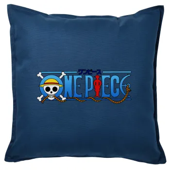 Onepiece logo, Μαξιλάρι καναπέ Μπλε 100% βαμβάκι, περιέχεται το γέμισμα (50x50cm)