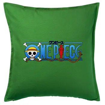Onepiece logo, Μαξιλάρι καναπέ Πράσινο 100% βαμβάκι, περιέχεται το γέμισμα (50x50cm)