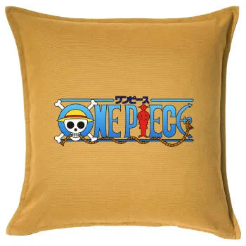 Onepiece logo, Μαξιλάρι καναπέ Κίτρινο 100% βαμβάκι, περιέχεται το γέμισμα (50x50cm)